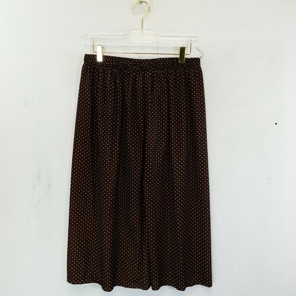 VINTAGE A Line Midi Skirt Womens M‎ Brown Swing Orange Pin Dots Boho Fall 70s - Picture 6 of 7
